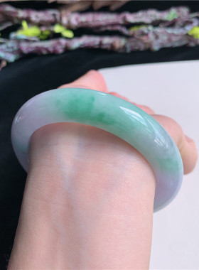 5月新品 鸿玉翡翠57圈口冰糯种紫罗兰飘绿正圈玉手镯女款23F70526