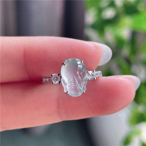 10月新品 鸿玉翡翠18k金镶嵌冰种白冰招财貔貅精美戒指 G81001