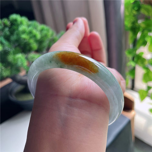 10月新品鸿玉翡翠56圈口冰糯种紫韵飘黄翡正圈玉手镯女款23E51008
