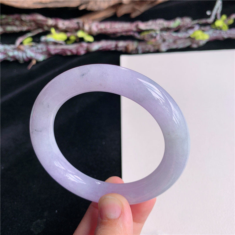 6月新品 鸿玉翡翠54圈口冰糯种紫罗兰圆条玉手镯女款正品19Q90530