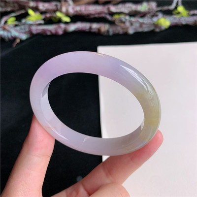7月新品鸿玉翡翠52圈口冰糯种紫罗兰飘黄翡贵妃玉手镯女款8H40708