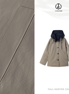 T6蛋白皮羽绒宽松两面穿防水中长款连帽抽绳风衣女外套-R25D011W