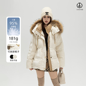 T6琉璃纱毛领羽绒服女短款 连帽95白鹅绒保暖外套冬季 R25D275W