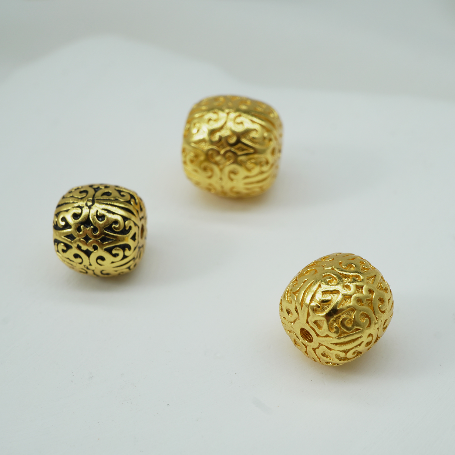 足金999金包银唐草纹老型桶顶珠