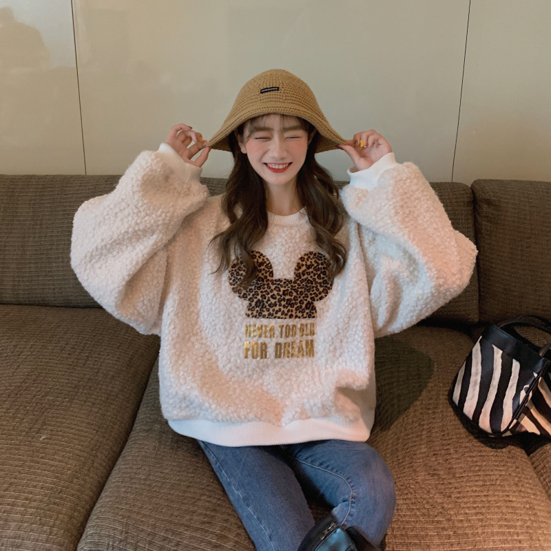 Real price photo white lamb sweater thickened and cashmere autumn winter long sleeve loose and lazy top