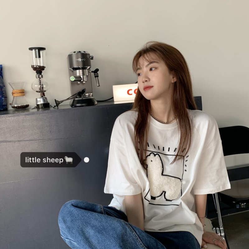 Real price real shot summer cartoon print age reduction loose design niche short sleeve T-shirt