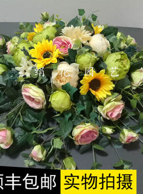 仿真新款套装会议桌假花酒店大电动转盘圆桌大型插花餐桌装饰欧式