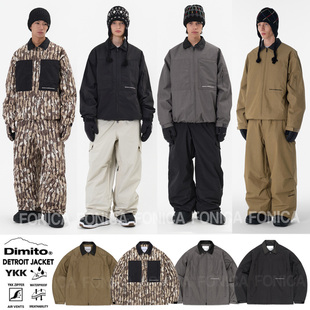 2526DIMITO韩国滑雪服衣翻领开衫男女款单板防水DETROIT防棒球衣
