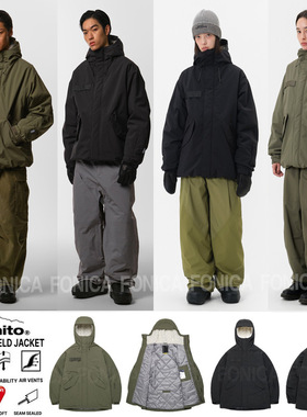 2526DIMITO韩国加棉滑雪服男女款单板双板防水连帽开衫保暖军绿色