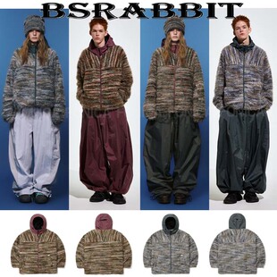 2627BSRABBIT外套宽松连帽开衫毛毛男女款绿色酒红色滑雪卫衣裤服