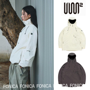 24USS2韩国滑雪服防水防风衣男女款单板双板连帽套头保暖白色加棉