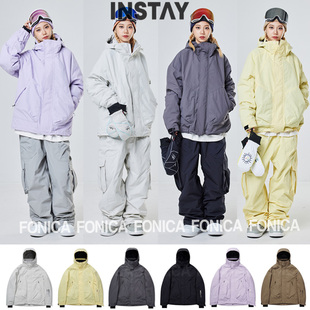 24INSTAY韩国滑雪服单板双板男女款防水防风连帽开衫雪裤宽松肥大