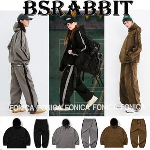 24BSRABBIT韩国滑雪服连帽开衫拉链防水防风男女款单板黑色滑雪裤