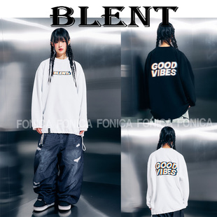 2526BLENT滑雪卫衣男女款套头圆领抽绳子长款打底衫黑色白色