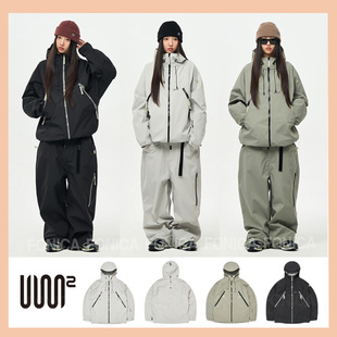 2526USS2韩国滑雪服防水防风衣男女款单板双板连帽拉链保暖黑色3L