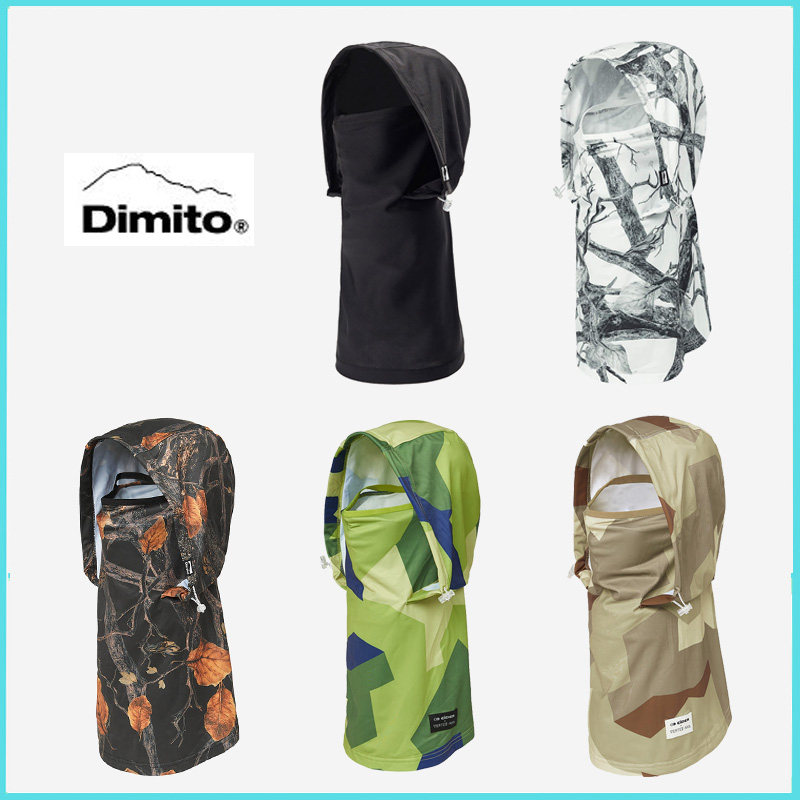 23DIMITO韩国单板滑雪连帽护脸防风防寒保暖围脖巾口面罩粉白黑色