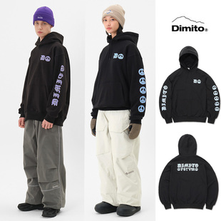 24DIMITO韩国长款滑雪卫衣打底衫连帽男女款单板双板黑色蓝色套头