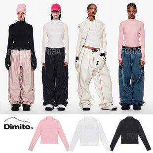 2526DIMITO韩国长款滑雪贴身保暖砖石卫衣圆领女款PLAYBOY白色