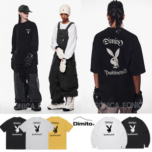 2526DIMITO韩国长款滑雪卫衣打底衫长袖半袖男女款兔子PLAYBOY