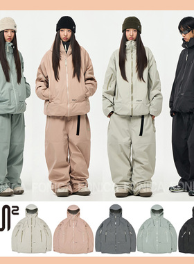 2526USS2韩国滑雪服防水风衣男女款单板双板连帽拉链保暖乳白色3L