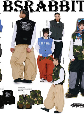 2526BSRABBIT韩国滑雪服马甲男女款单板双板开衫迷彩色蓝色