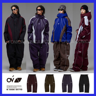 2526OVYO韩国滑雪裤防水防风衣男女款单板双板耐磨宽松休闲灰白色