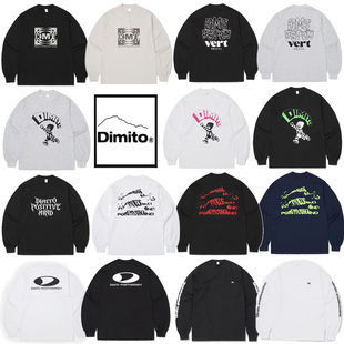 2526DIMITO韩国滑雪卫衣长款打底衫儿棉长袖T圆领深蓝色黑色白色