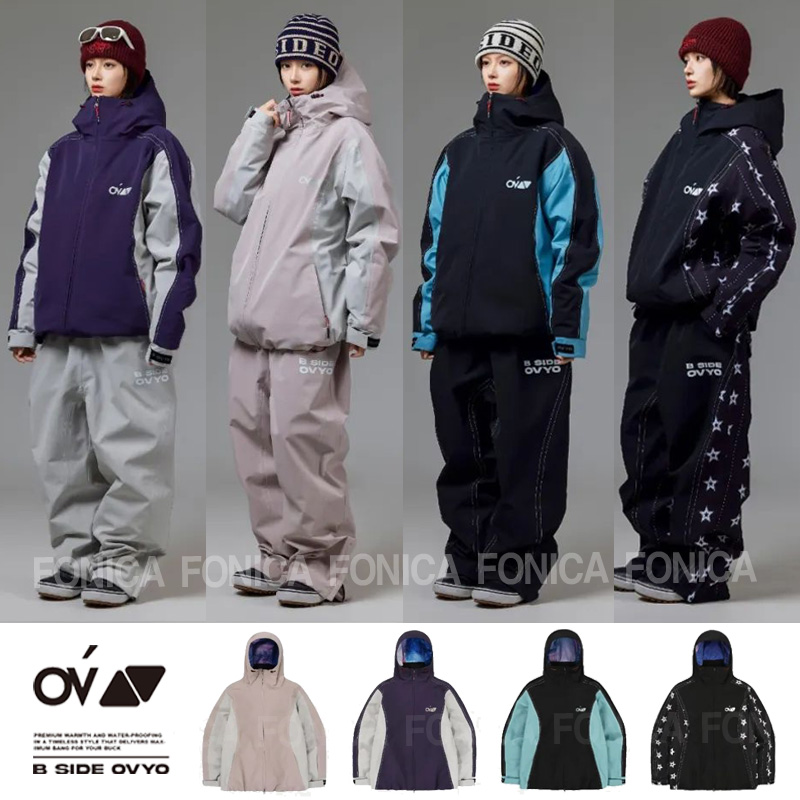 2526OVYO滑雪服连帽拉链保暖防水防风单板双板开衫粉色紫色耐磨3L
