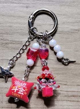 新款串珠圣诞树星星翻包拉链扣头女包搭配包包挂件钥匙扣手机链