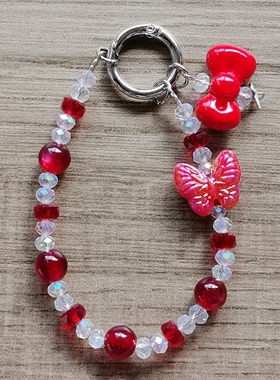 新款水晶珠蝴蝶手机链diy串珠手机链盲盒挂链挂件钥匙扣