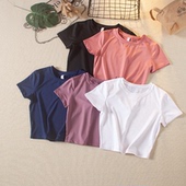 纯色简约运动t恤女弹力显瘦白色跑步健身训练圆领黑速干瑜伽短袖