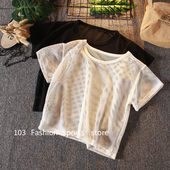 大码 速干网孔休闲外穿瑜伽网纱罩衫 透气健身服女夏季 宽松运动短袖