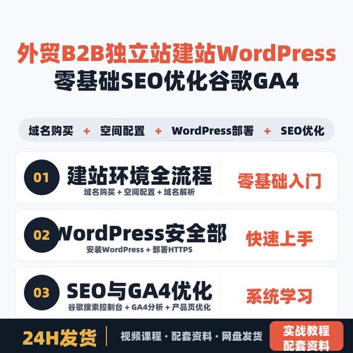 外贸B2B独立站建站教程WordPress零基础新手自学SEO优化谷歌GA4