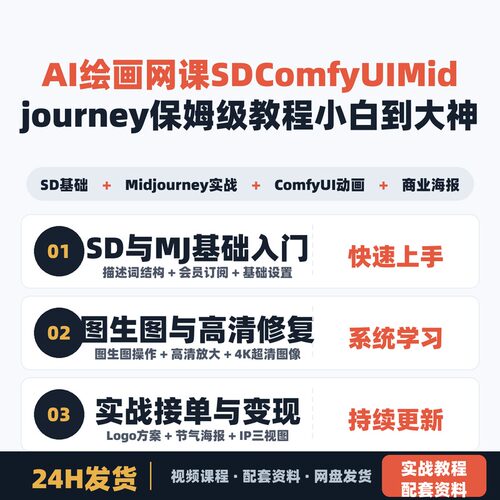 AI绘画网课 SD ComfyUI Midjourney 保姆级教程 小白到大神