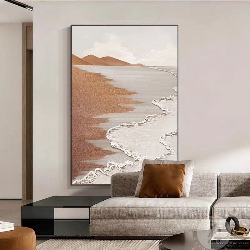 北欧客厅挂画侘寂风海浪肌理画沙发背景墙落地画抽象玄关装饰画