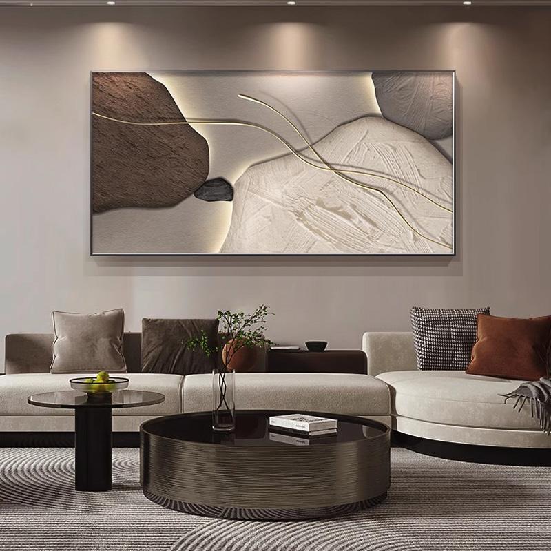 石来运转轻奢客厅装饰画沙发背景墙挂画壁画简约现代高级感山水画