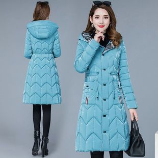 亮面连帽棉服女2025新款修身中长款时尚百搭轻薄羽绒棉衣棉袄潮流