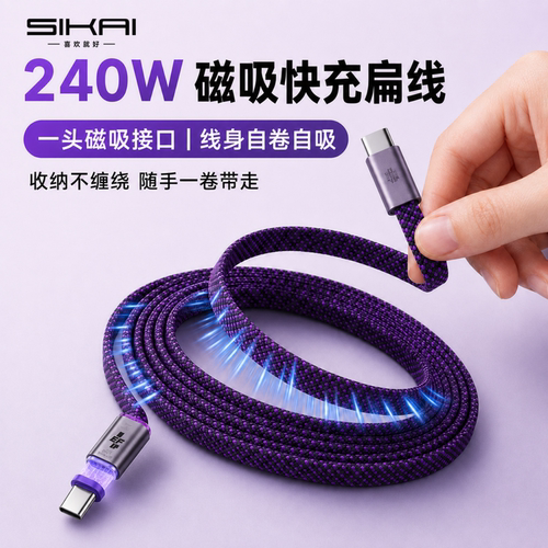 SIKAI240W磁吸编织快充线PD