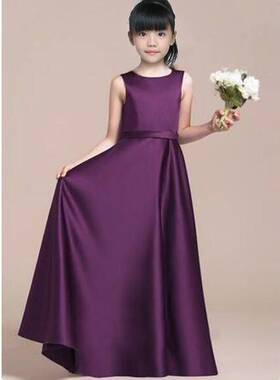日常新款紫色儿童礼服女童连衣裙钢琴演出服童装春夏主持人礼服裙