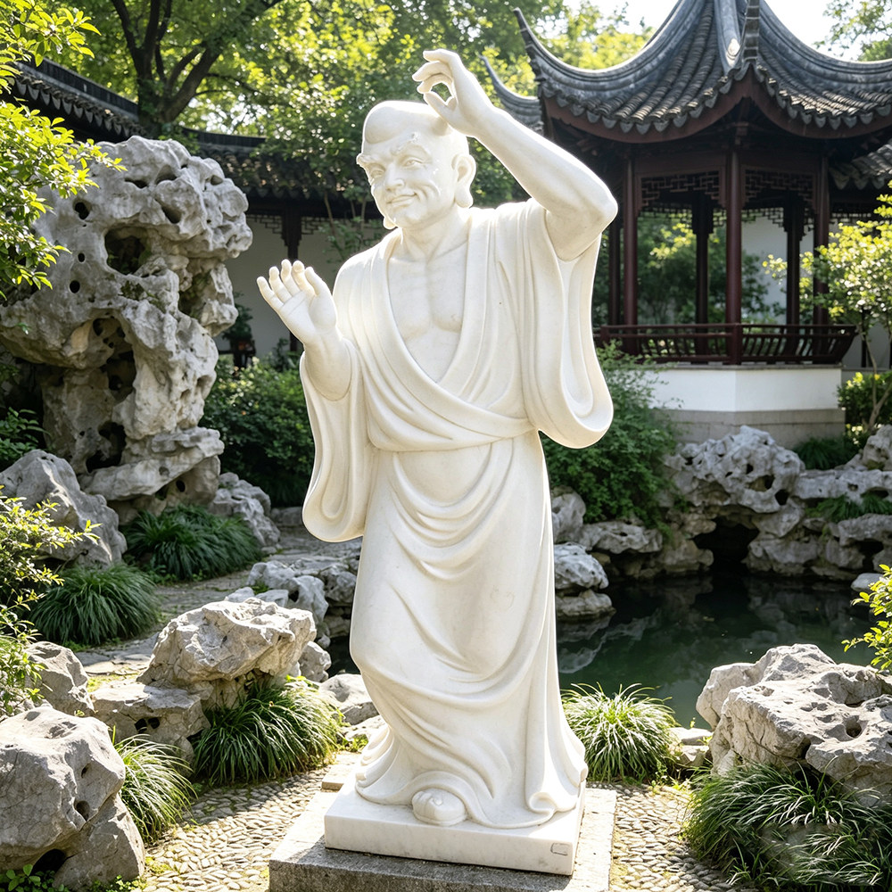 石雕十八罗汉佛像汉白玉降龙伏虎罗汉寺庙供奉大型人物雕塑定制
