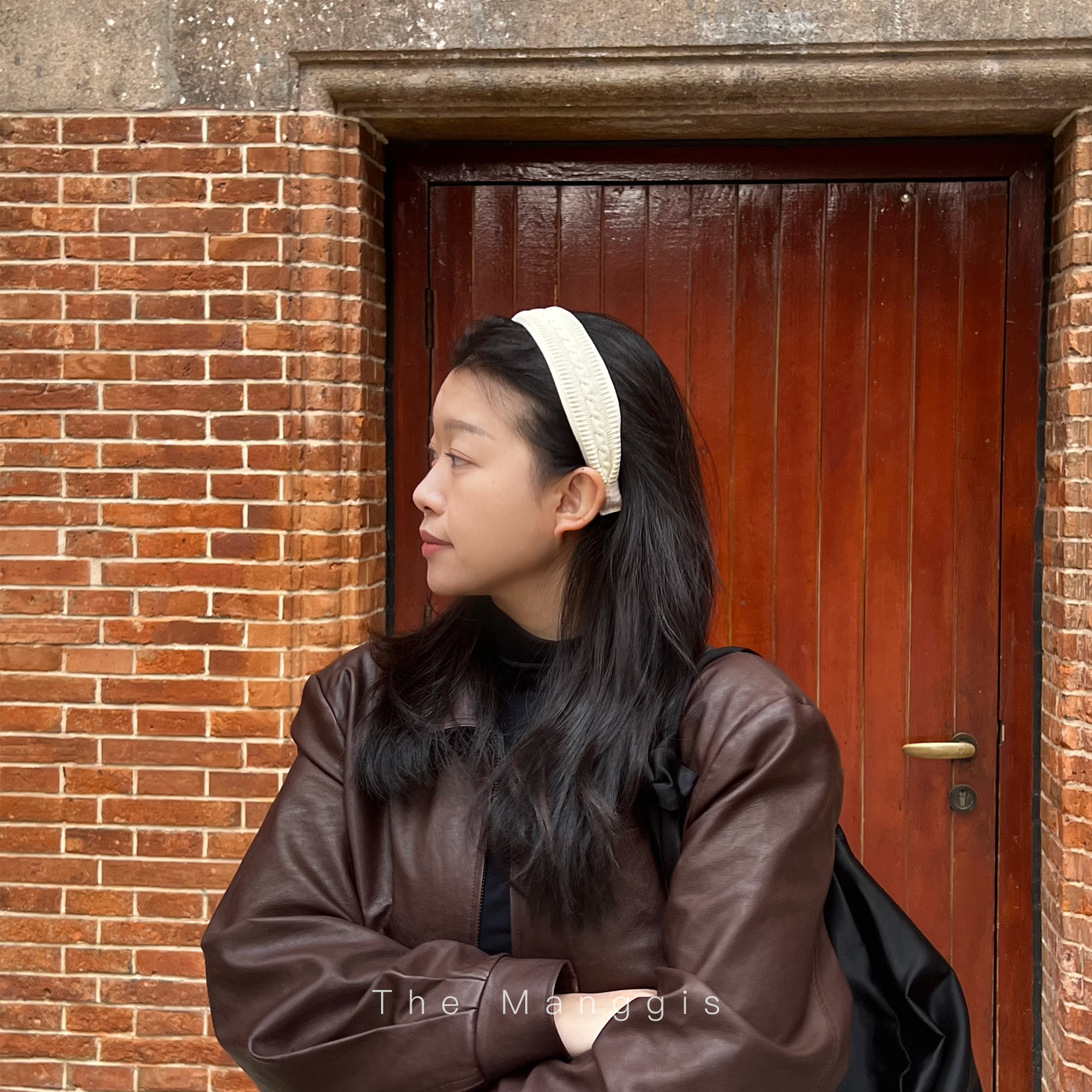 Manggis 针织复古毛线宽边发箍度假风搭配纯色编织麻花头箍发带