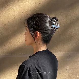 Manggis 花朵造型抓夹公主头后脑勺发夹鲨鱼夹法式立体金属顶夹