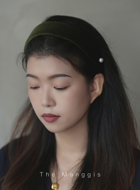 Manggis Luna法式复古金丝绒发箍珍珠高颅顶修饰头型显脸小头箍