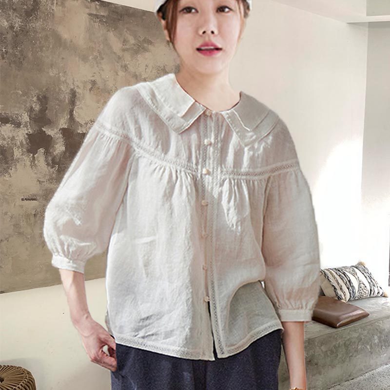 衬衫女小个子白色双层领花边娃娃领拼接清新甜美衬衫减龄上衣女