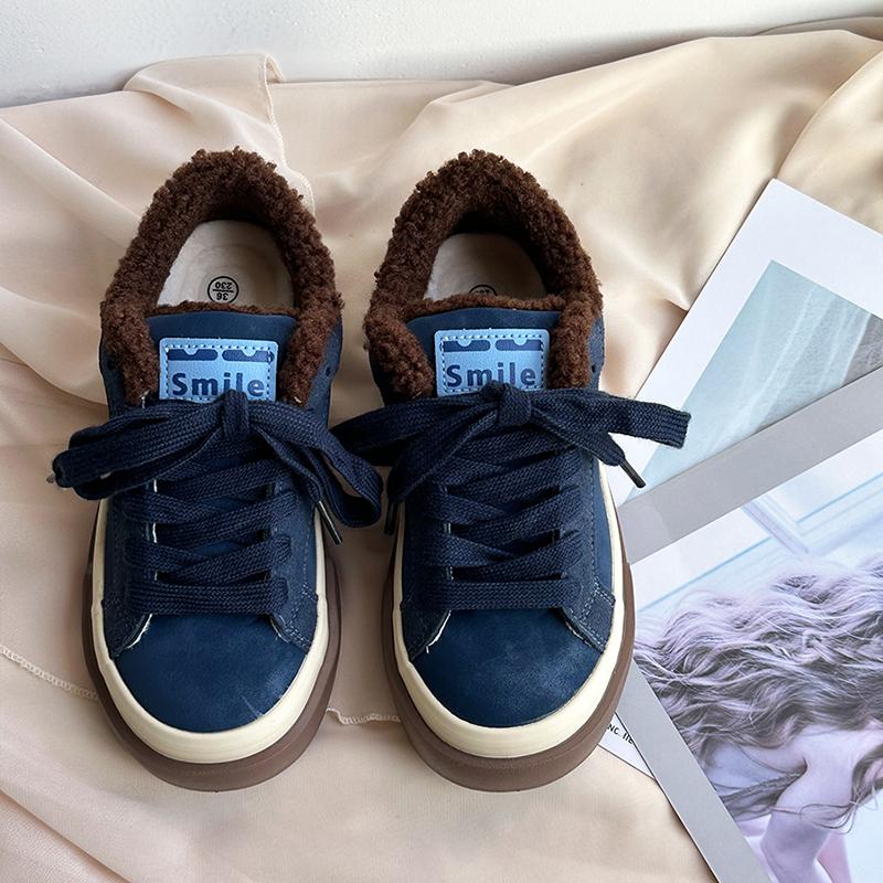 保暖大棉鞋复古深蓝色加绒板鞋女