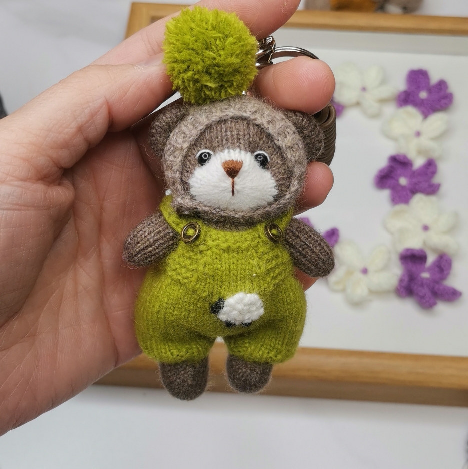 开播福利纯手工编织棒针熊成品毛线玩偶颜色可定制小熊素体熊衣服