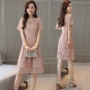 Mùa hè mới 2019 của phụ nữ tròn cổ thon ngắn tay áo ren nữ nhỏ nước hoa eo cao đã mỏng một váy - A-Line Váy váy chữ a công sở