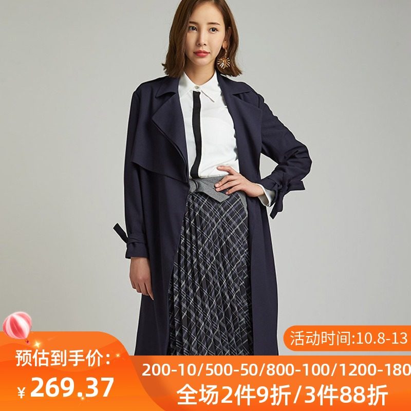 艾格2021新款秋季中长款过膝宽松长袖系带显瘦风衣外套女士Y1932