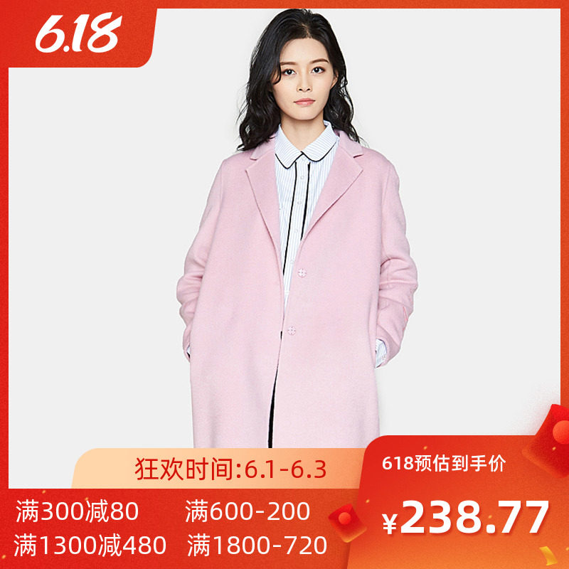 【断码L】艾格 冬季女装时尚百搭休闲个性潮搭中长款大衣外套Y491