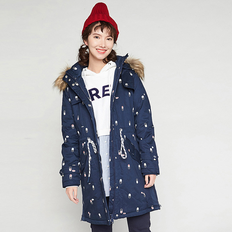 艾格 冬装女装时尚大毛领百搭休闲个性纯棉100%长袖连帽棉服Y45